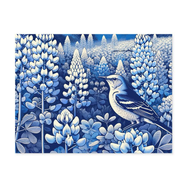 Texas Bluebonnets And Northern Mockingbird Texan  Postinvitations