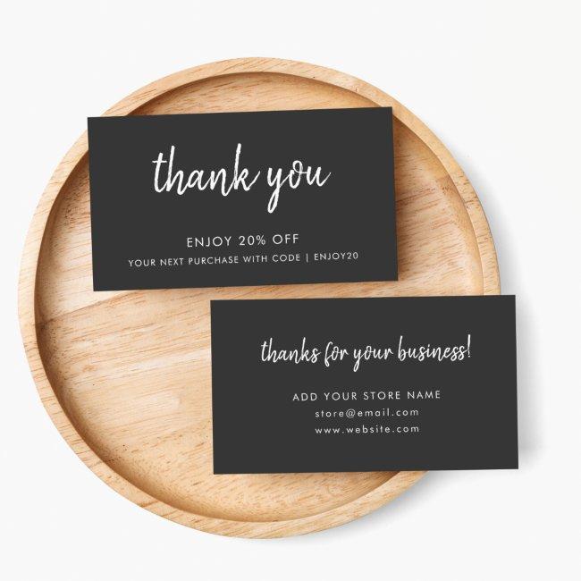 Thank You Black | Modern Minimalist Handwritten Discount Invitations