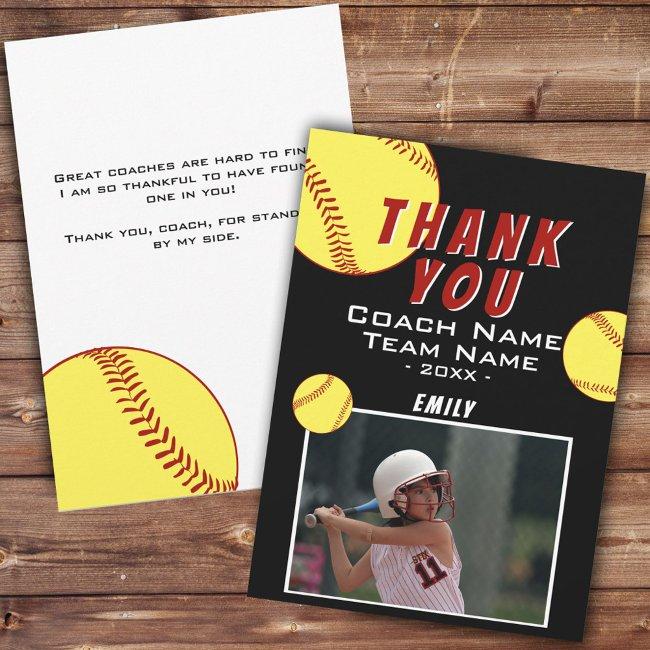 Thank You Coach Yellow Softball Photo Invitations