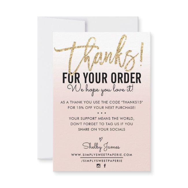 Thank You For Your Order Insert Gold Ombre Blush