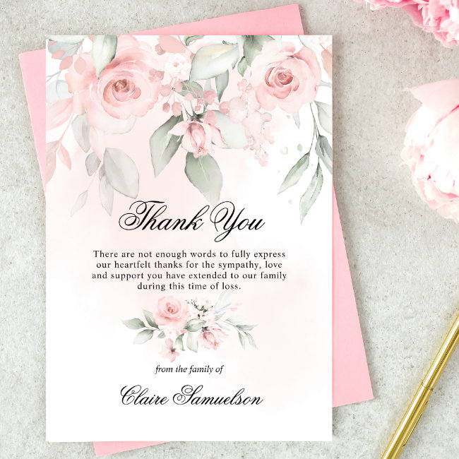 Thank You Funeral Sympathy Pink Roses Floral