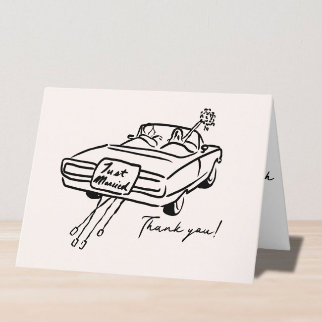 Thank You Wedding Invitations Sketchy Just Married Car