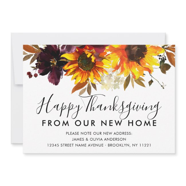 Thanksgiving From New Home Sunflower Fall Moving Announcement