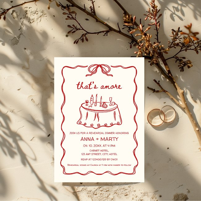 That's Amore Hand-illustrated Red Rehearsal Dinner Invitation