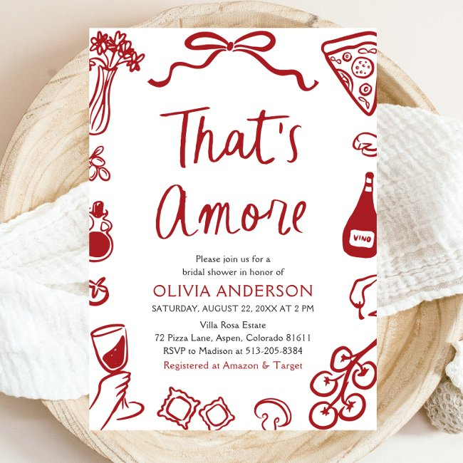 That's Amore Whimsical Italian Pizza Bridal Shower Invitation