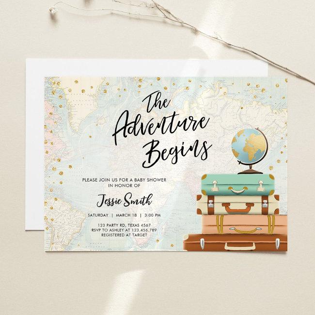 The Adventure Begins Travel Couples Baby Shower Invitation