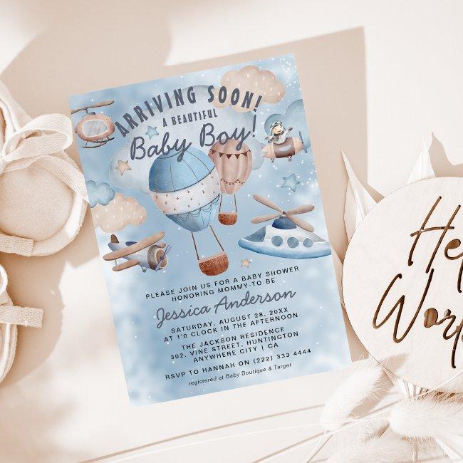 The Arrival Of A New Aviator: Boy Baby Shower Invitation