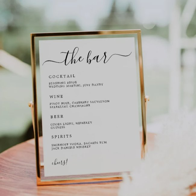 The Bar Menu Sign, Minimalist Wedding Bar Menu, Invitation