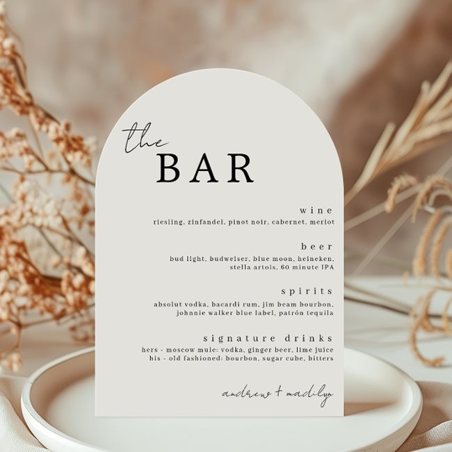 The Bar Minimalist Drinks Menu Invitations