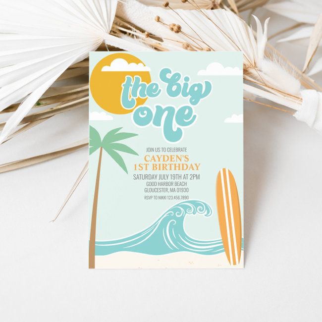 The Big One Surf Beach 1st Birthday Invitation