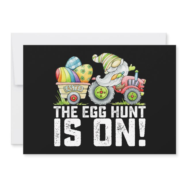The Egg Hunt Is On Gnome Funny Easter Invitation