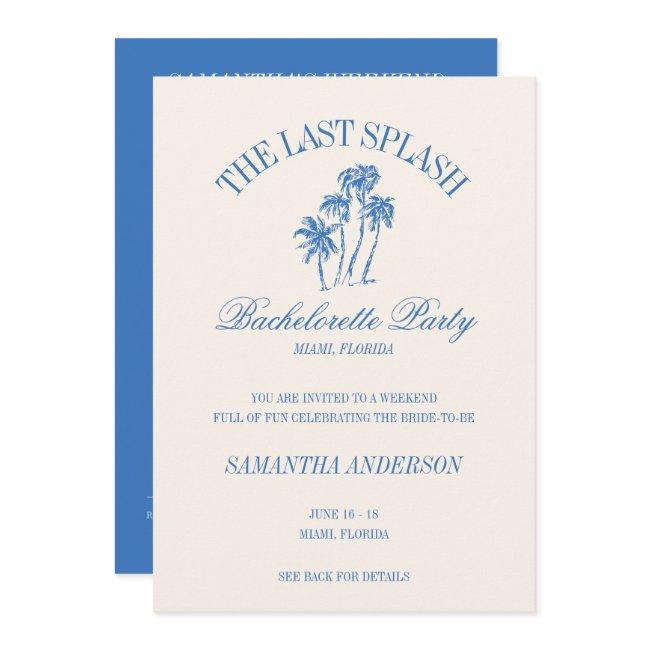 The Last Splash Blue Retro Beach Bachelorette Invitation