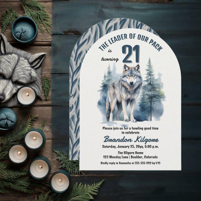 The Leader Of Our Pack Wolf 21st Birthday Party Invitation