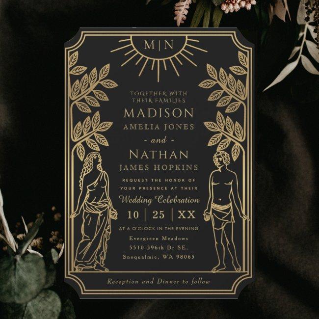 The Lovers Mystical Black Gold Tarot Invitations Wedding