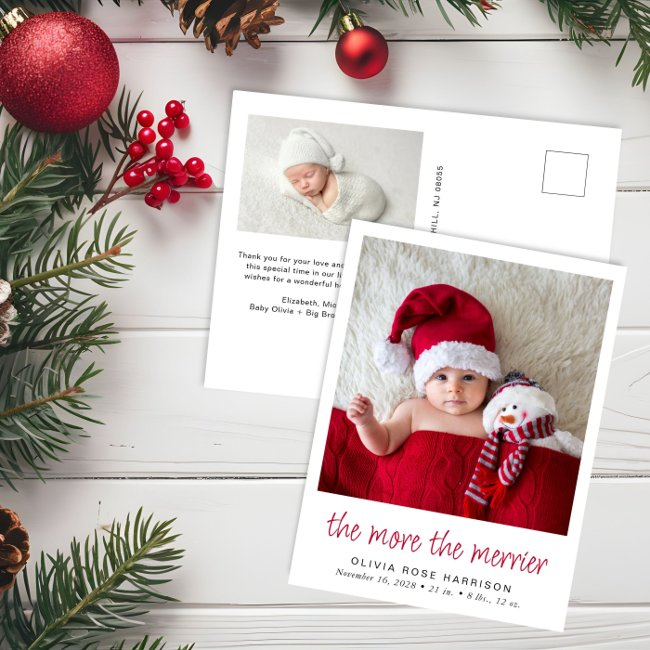 The More The Merrier Christmas Photo Birth Announcement Postinvitations