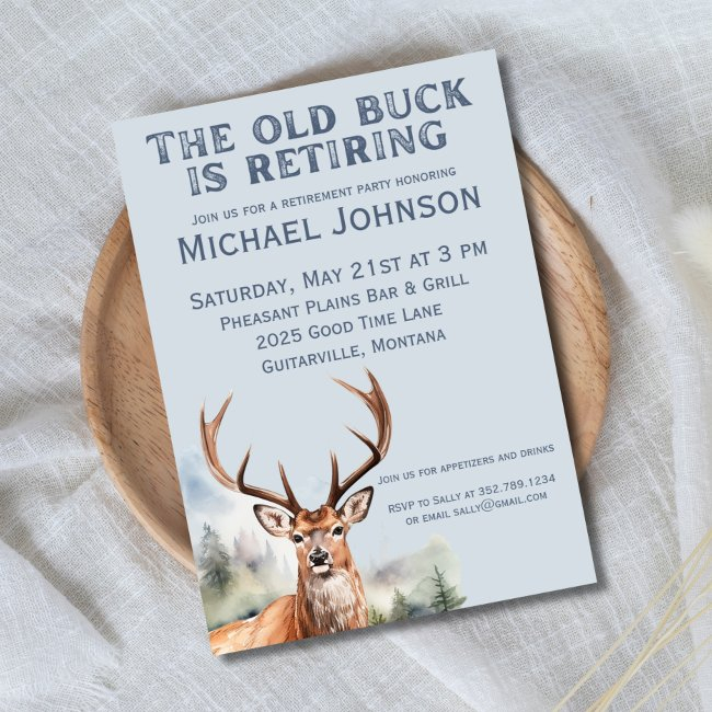 The Old Buck Is Retiring Rustic Hunting Retirement Invitation