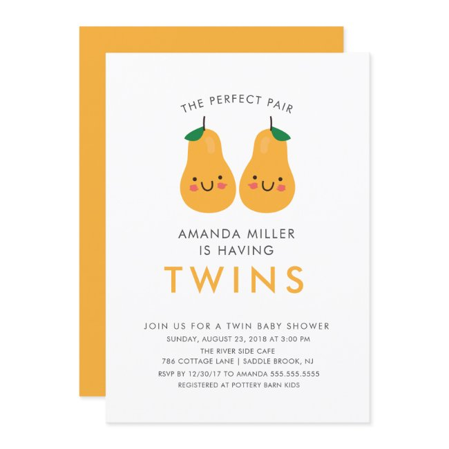 The Perfect Pair Twins Baby Shower Invitation