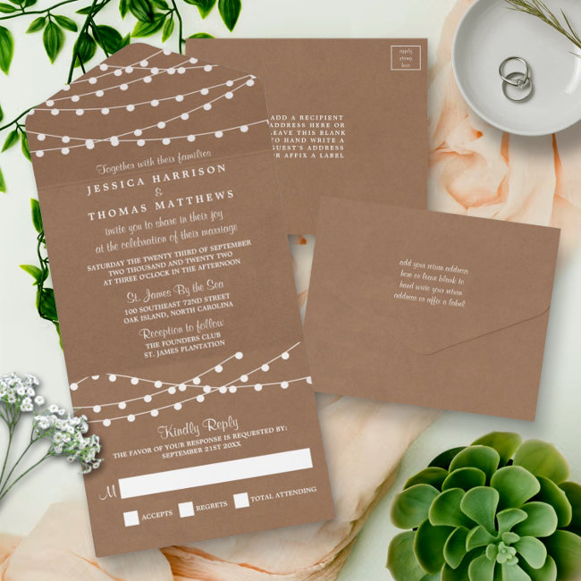 The Rustic Kraft String Lights Wedding Collection All In One Invitation