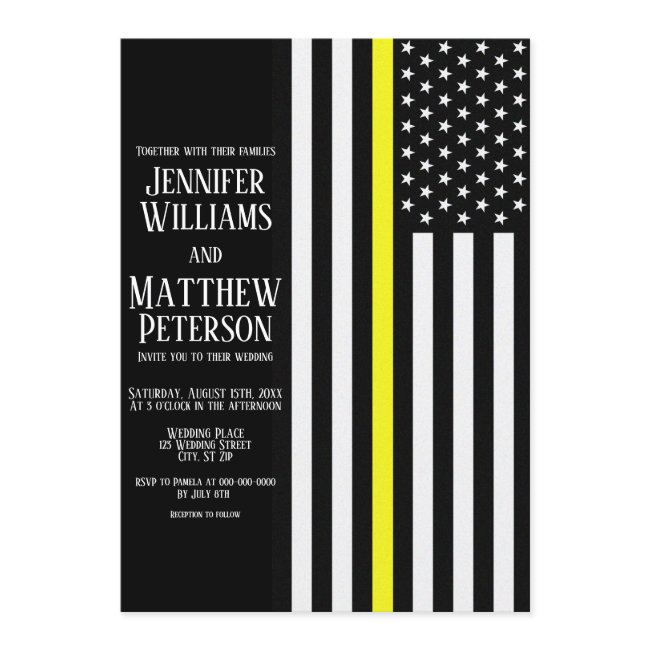 Thin Yellow Line Dispatcher Flag Wedding Invitation