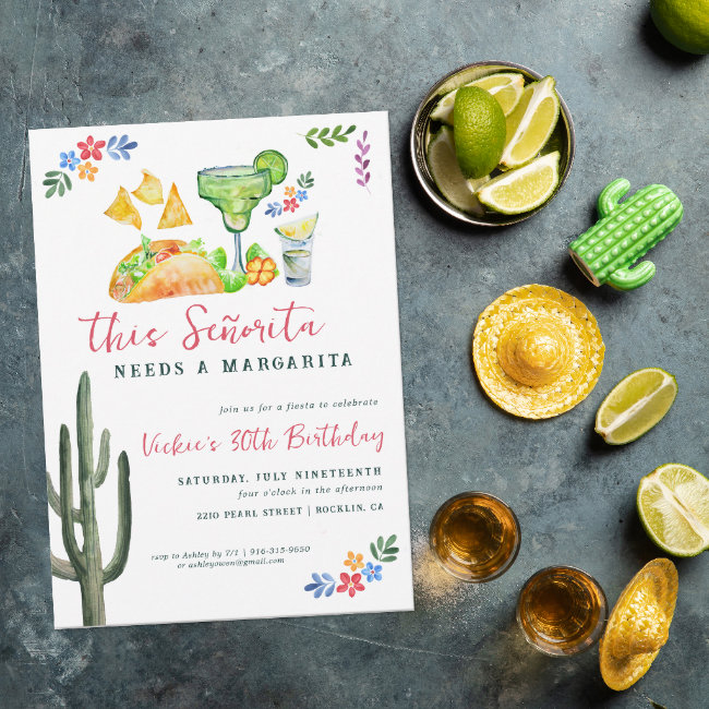 This Señorita Needs A Margarita | Mexican Fiesta Invitation