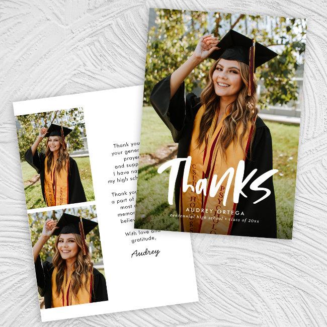 Three Photo Modern Calligraphy Photo Graduation Thank You Invitations