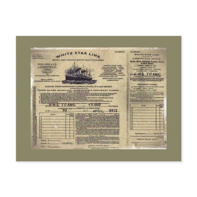 Ticket For Rms Titanic 1912 Holiday Postinvitations