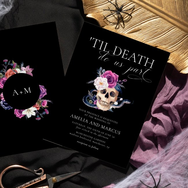 'til Death Do Us Part Purple & Black Wedding Invit Invitation