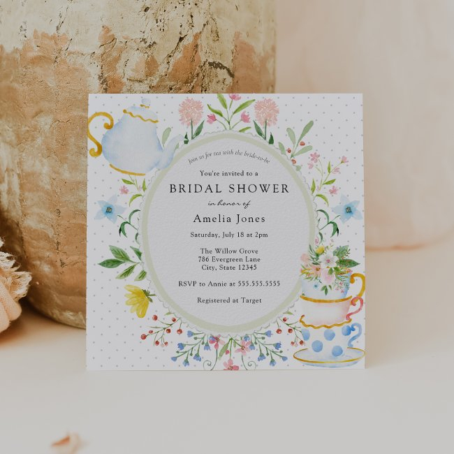 Time For Tea Bridal Shower Wildflower Invitation