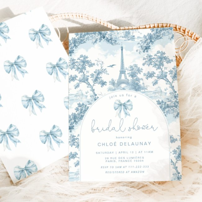 Toile De Jouy Bridal Shower French Bow Paris Invitation