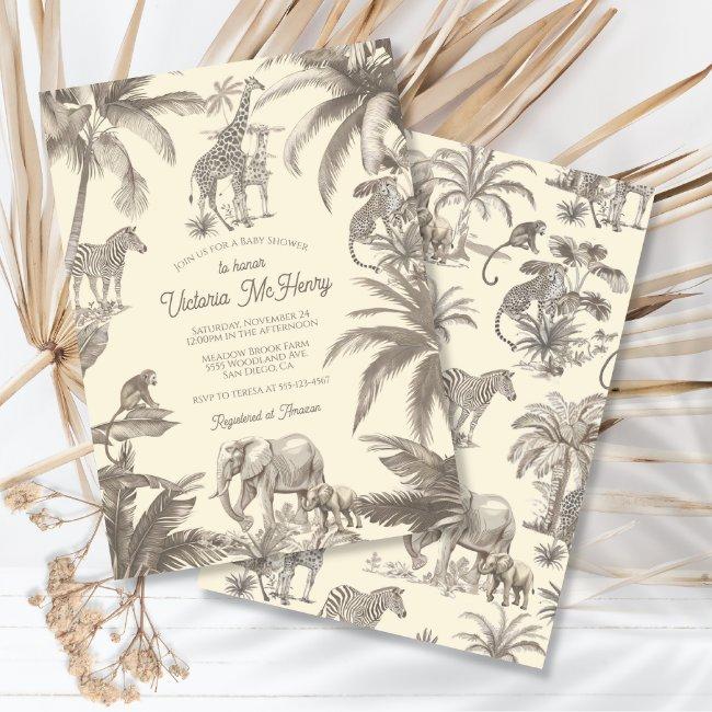 Toile Safari Jungle Baby Shower Invitation