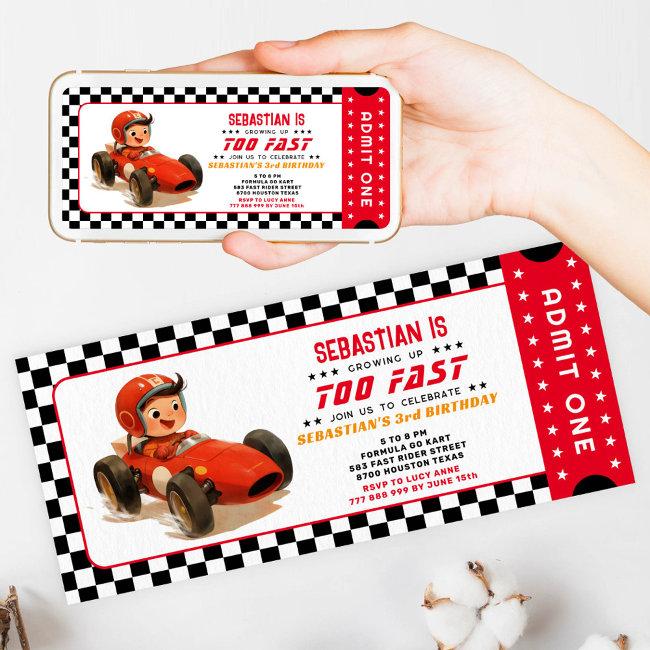 Too Fast Racing Car Ticket Birthday Invitation