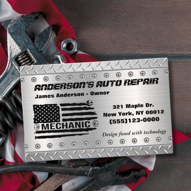 Tool American Flag Metal Design Car Auto Repair Bu Business Invitations