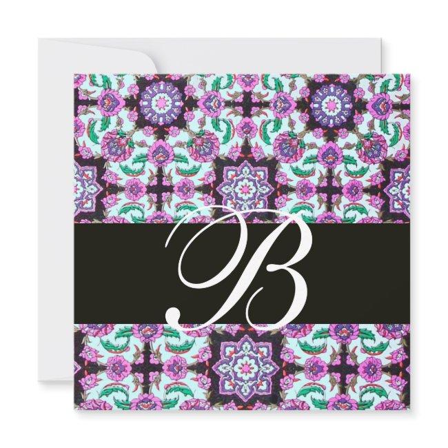 Topkapi Damask Monogram Black Pink Blue Green Invitation