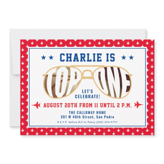 Topone Fighter Pilot Themed First Birthday Invitation