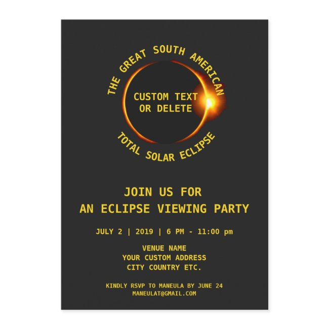 Total Solar Eclipse Party 7.2.2019 South America Invitation