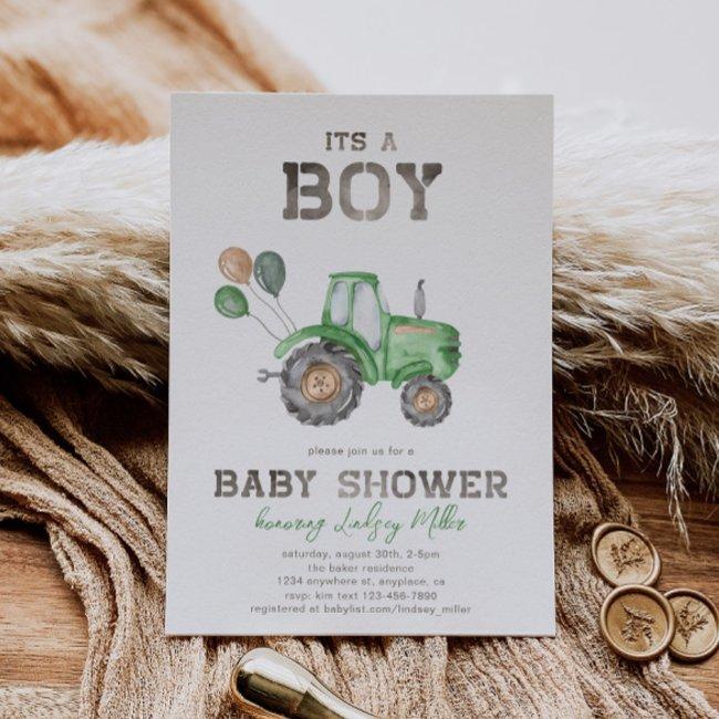 Tractor Baby Shower Invitation | Green Tractor