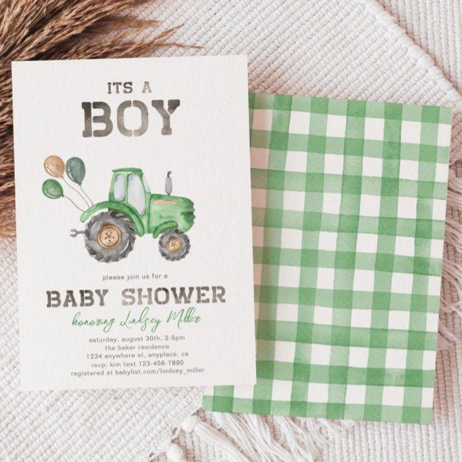 Tractor Baby Shower Invitation | Green Tractor