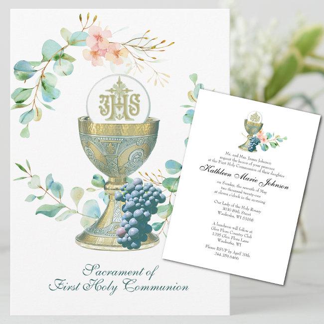 Traditional Catholic Holy Communion Eucalyptus In Invitation