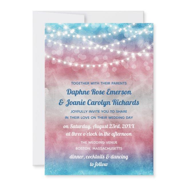 Trans Flag Ombre String Lights Wedding Invitation