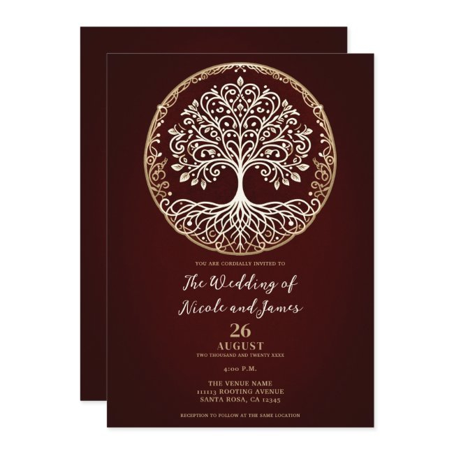 Tree Of Life Rustic Dark Red Celtic Wedding Invitation