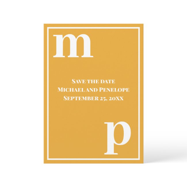 Trendy Lower Case Monogram Marigold Save The Date Invitation