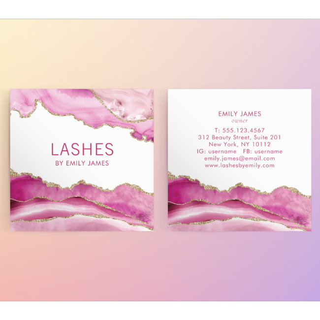 Trendy Modern Pink Agate Lash Extensions Beauty Square Business Invitations