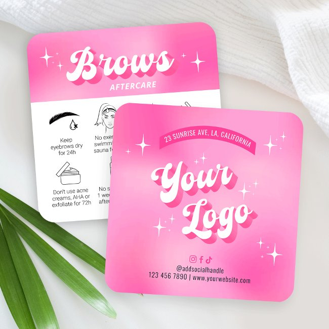 Trendy Pink Retro Groovy Brows After Care Invitations