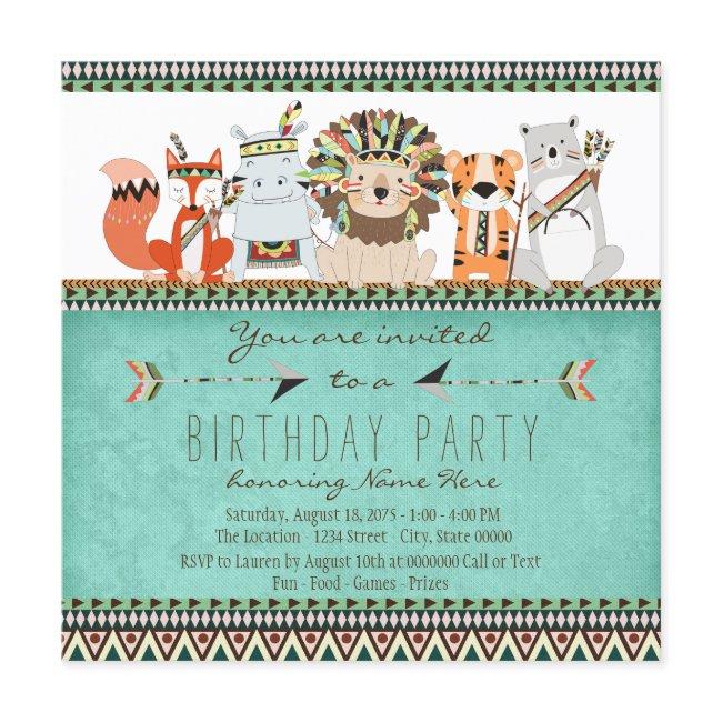 Tribal Animal Kids Native American Birthday Party Invitation