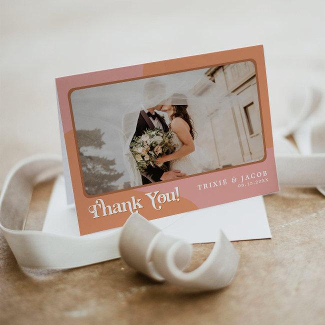 Trixie Retro 70's Pink And Orange Photo Wedding Thank You Invitations