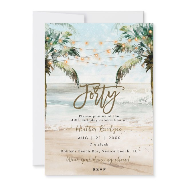 Tropical Beach Palms 40th Birthday Party Invitation