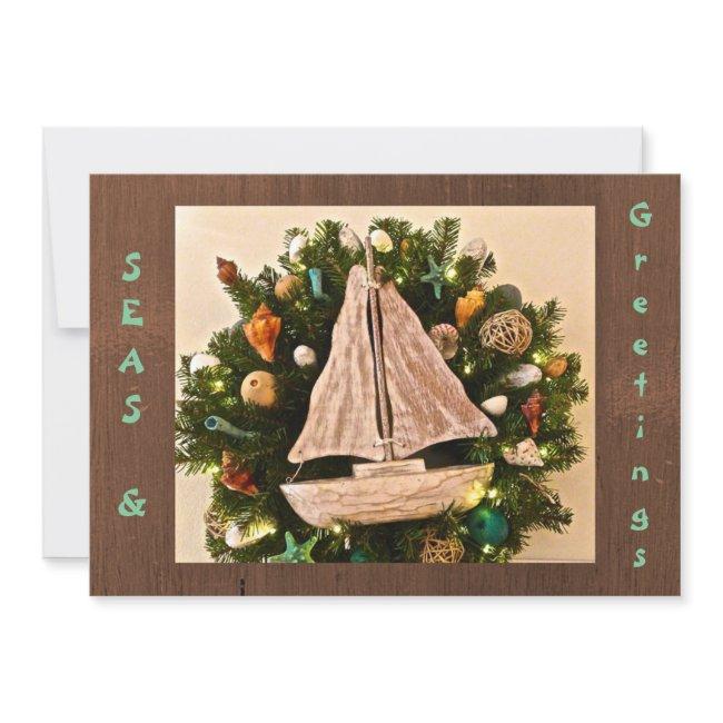 Tropical Coastal Seas & Greetings Beach Christmas Holiday Invitations