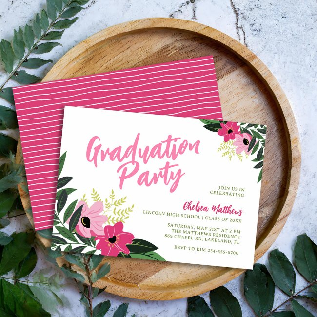 Tropical Floral Graduation Party Invitation