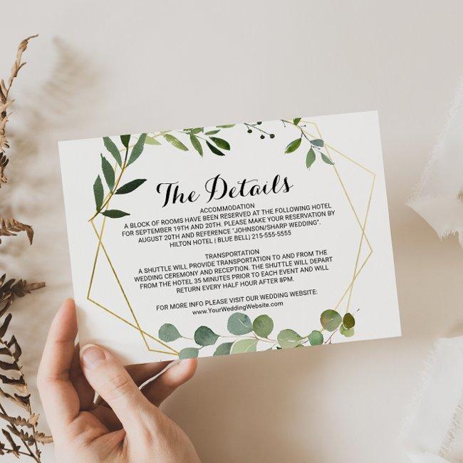 Tropical Green Leaves Wedding Details Insert Card