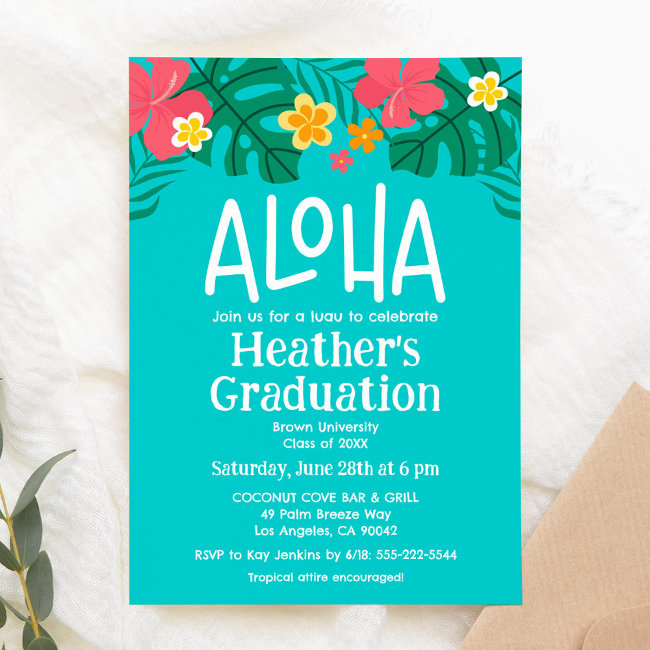 Tropical Luau Aloha Graduation Party Invitation